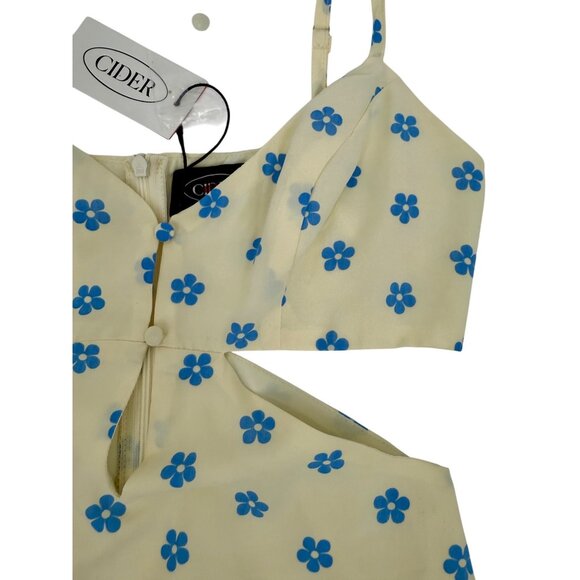 NWT Cider Floral Cutout & Keyhole Cream & Blue Boho Cottagecore Mini Dress - Picture 10 of 16